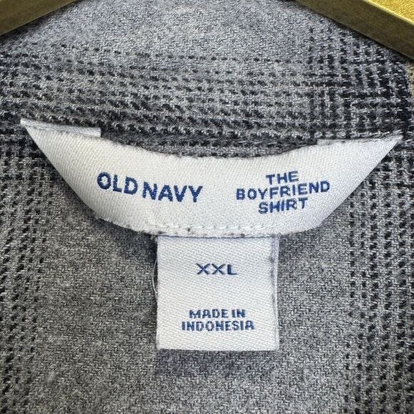 Old Navy XXL The Boyfriend Shirt Flannel Plaid Shacket Button Down Gray Relaxed - Picture 6 of 7
